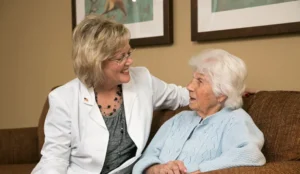 nurse and patient looking at each other