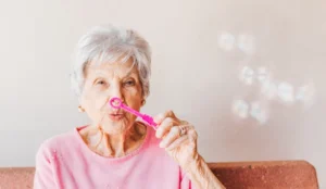 lady blowing bubbles