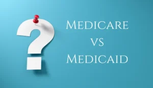 question mark with the words "medicare vs medicaid"
