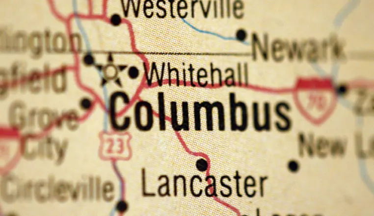 close up view of Columbus map